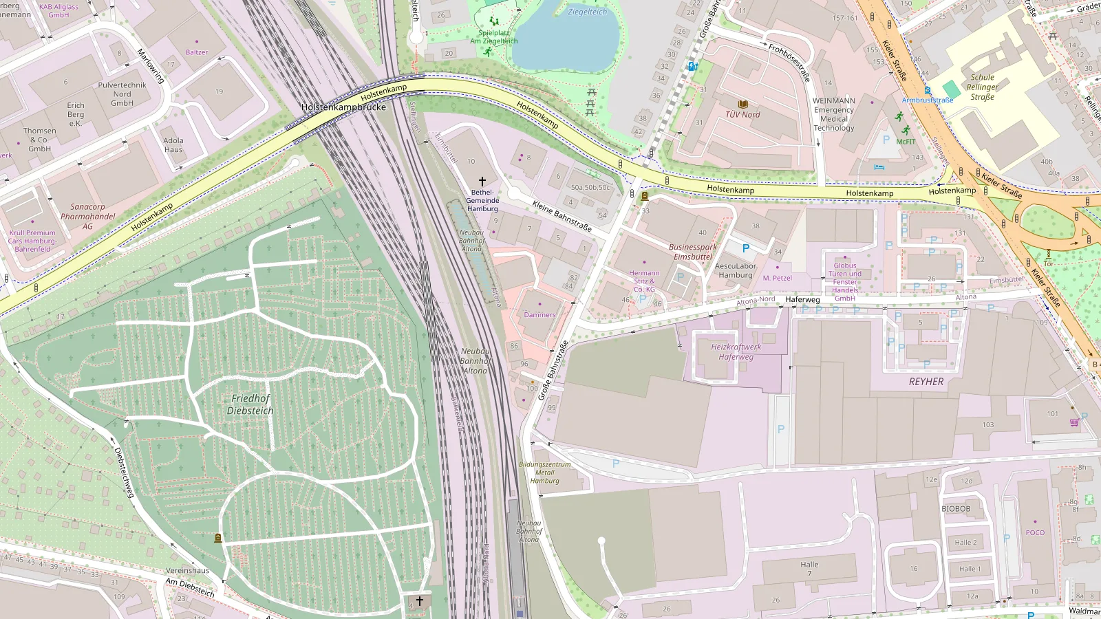 Karte: Standort von TTC Erfolgswind, Große Bahnstraße 101, 22769 Hamburg-Altona